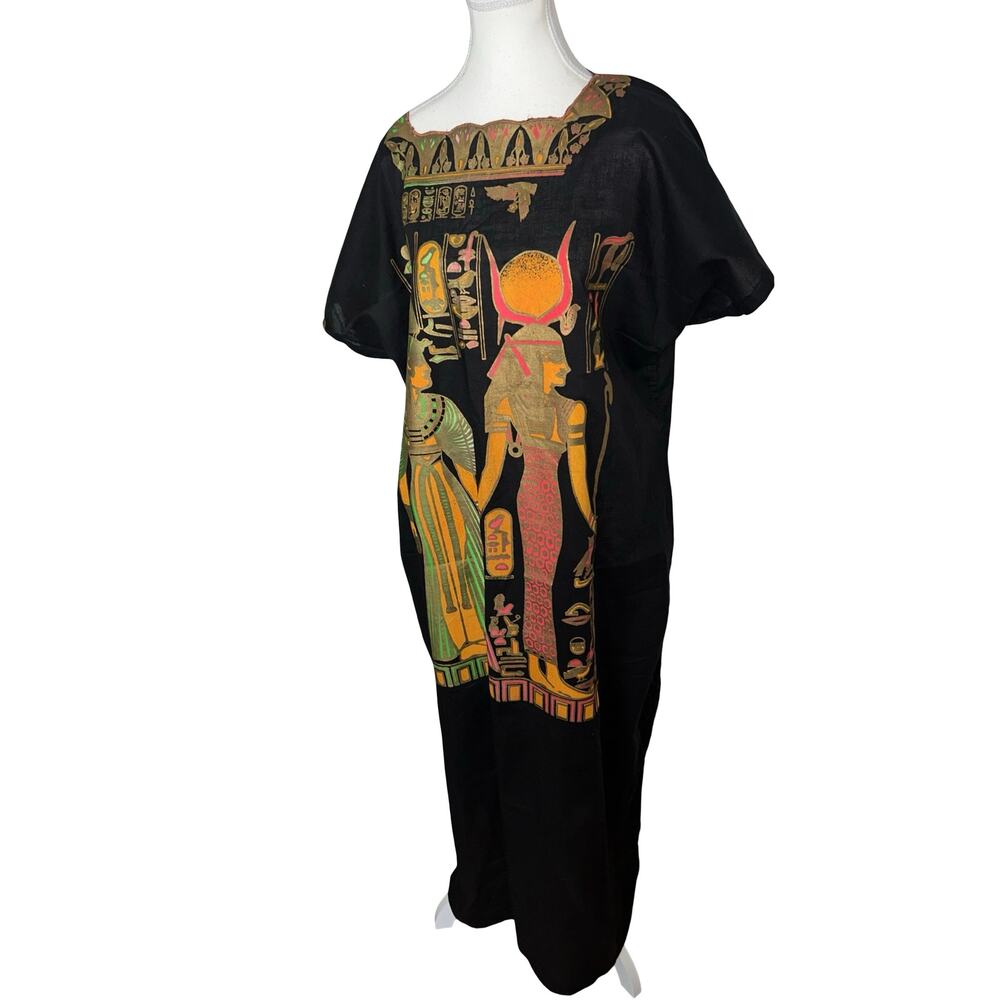 Vintage Egyptian Print Black Kaftan Dress - Picture 4 of 9